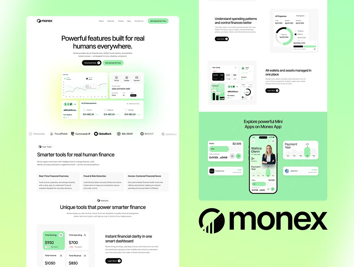 金融移动应用程序登录页面 Monex — Finance Mobile App Landing Page