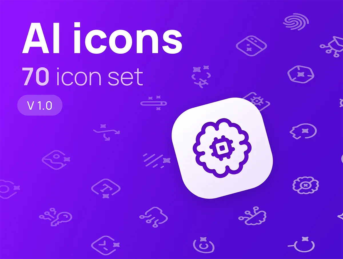 70款AI人工智能神经网络数据自动化内容创作线性矢量icon图标素材 Ai Icons – Artificial Intelligence 70 icon set