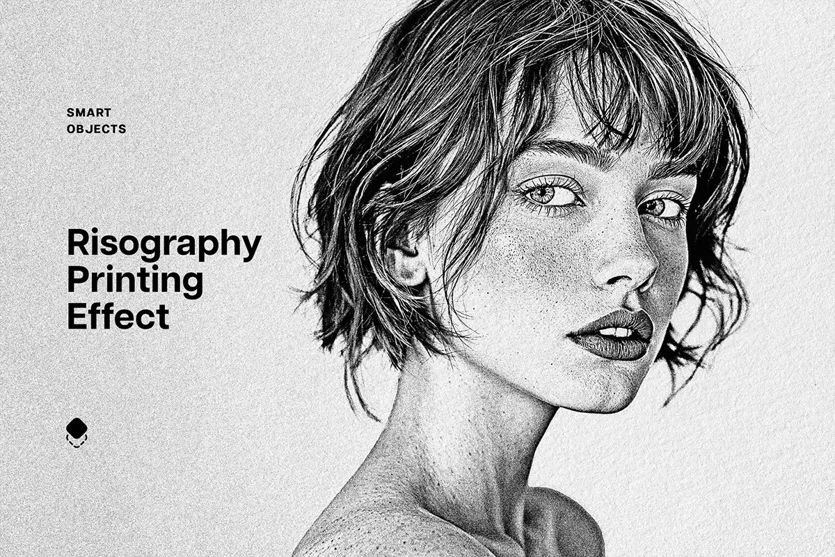 潮流复古单色Riso孔版印刷油印颗粒噪点艺术人像后期ps特效样机 Risography Print Photo Effect